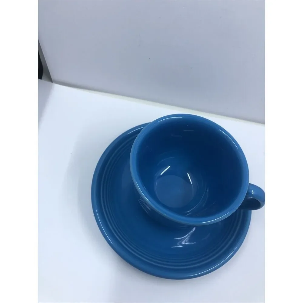 Fiesta Ware Tea Cup and Saucer Peacock Blue Home Laughlin